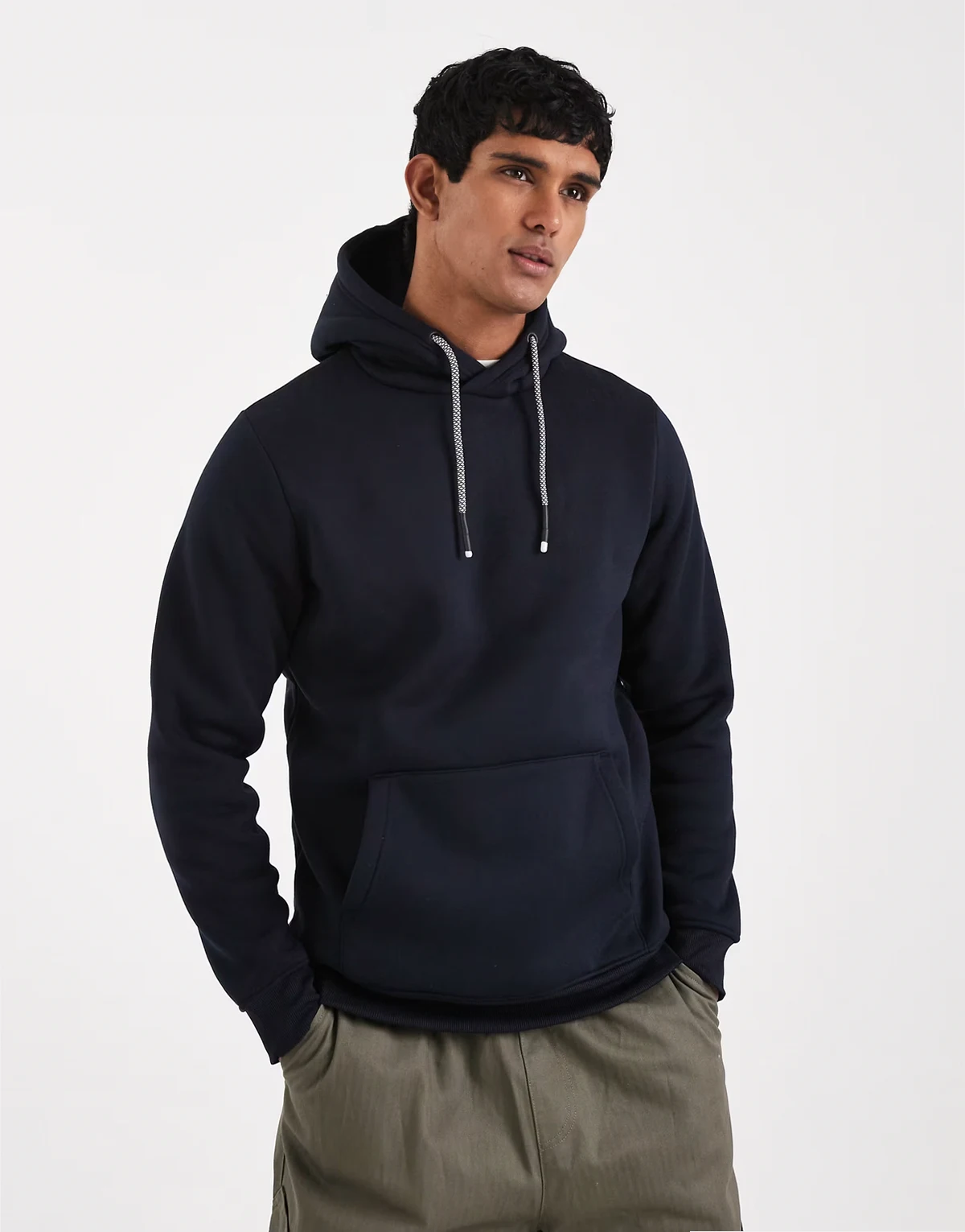 hoodie with contrast drawstrings in navy