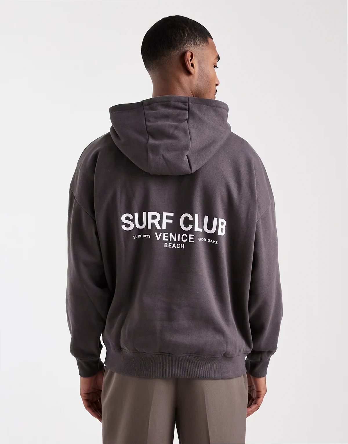 relaxed fit hoodie with graphic prints in slate gray