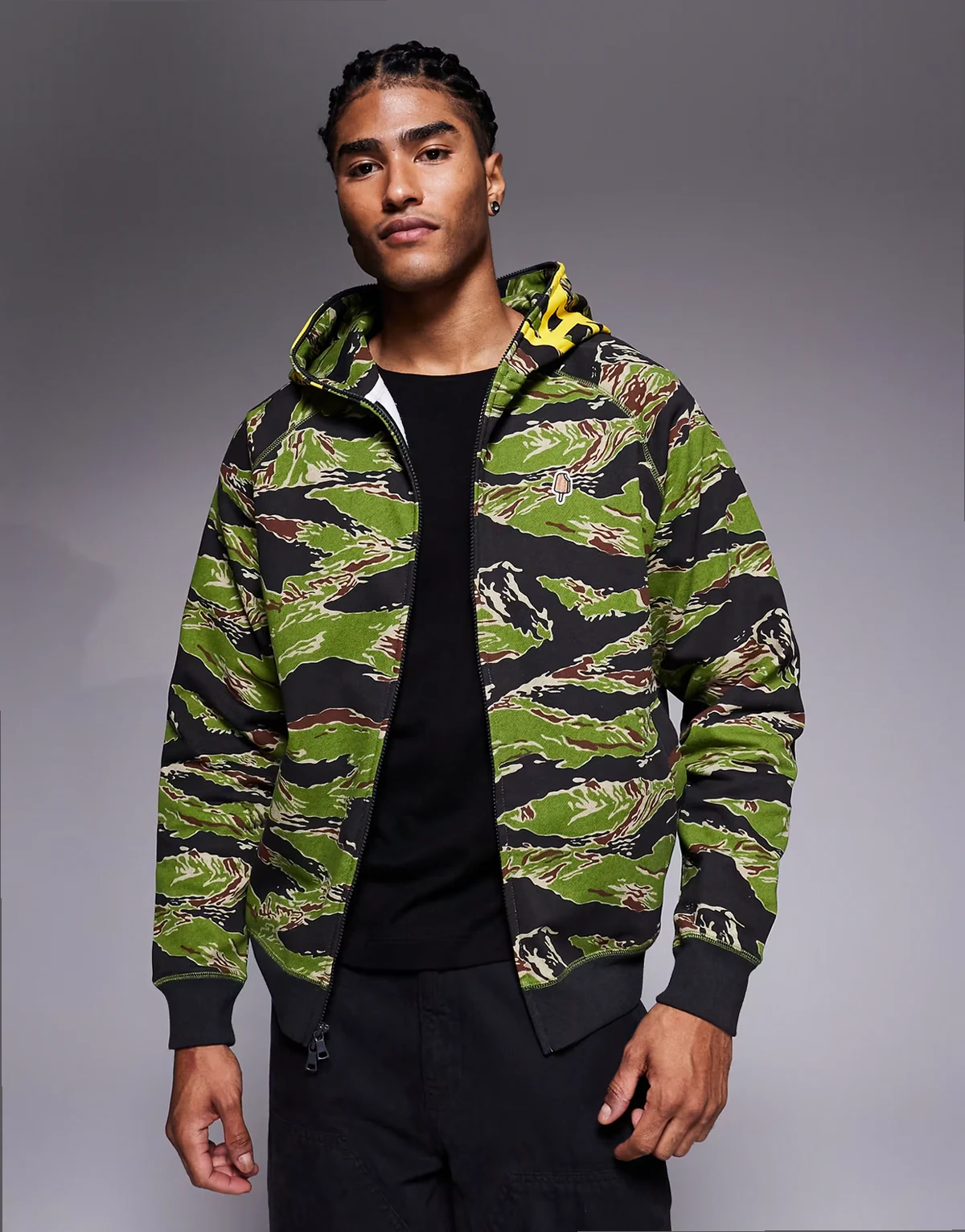 smile tiger striped camo full zip up hoodie