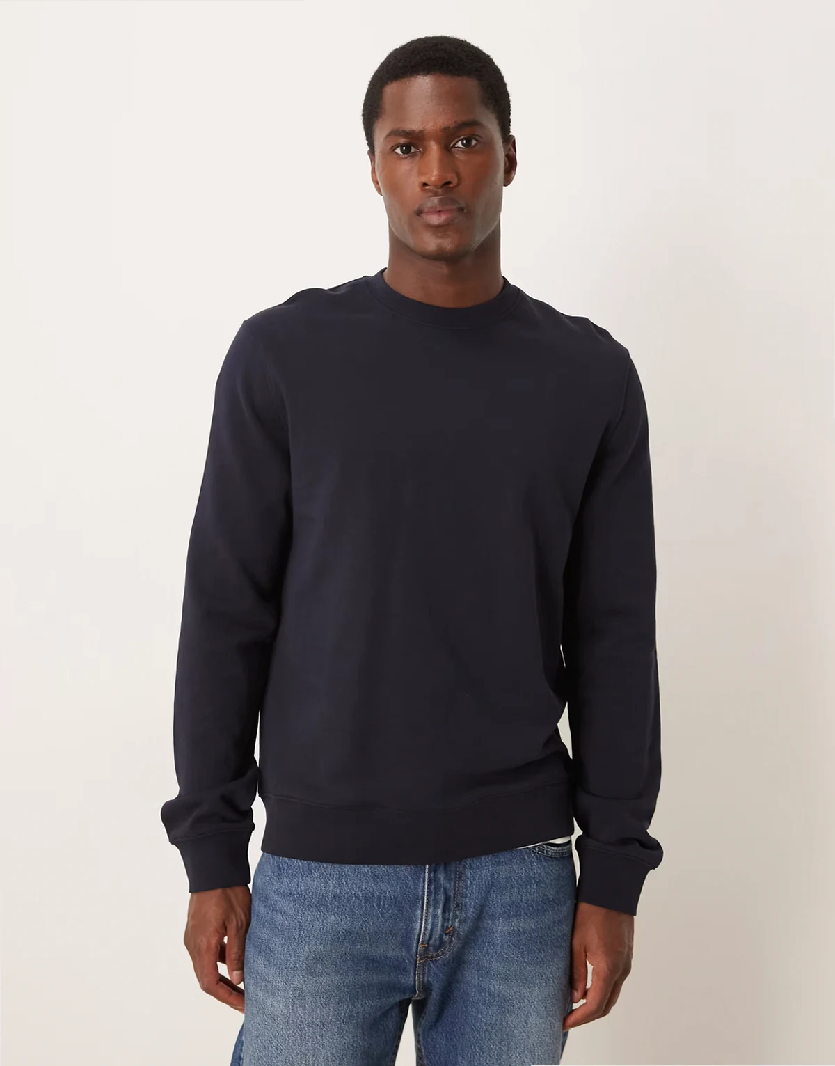 minimal jersey sweatshirt with crew neck in navy