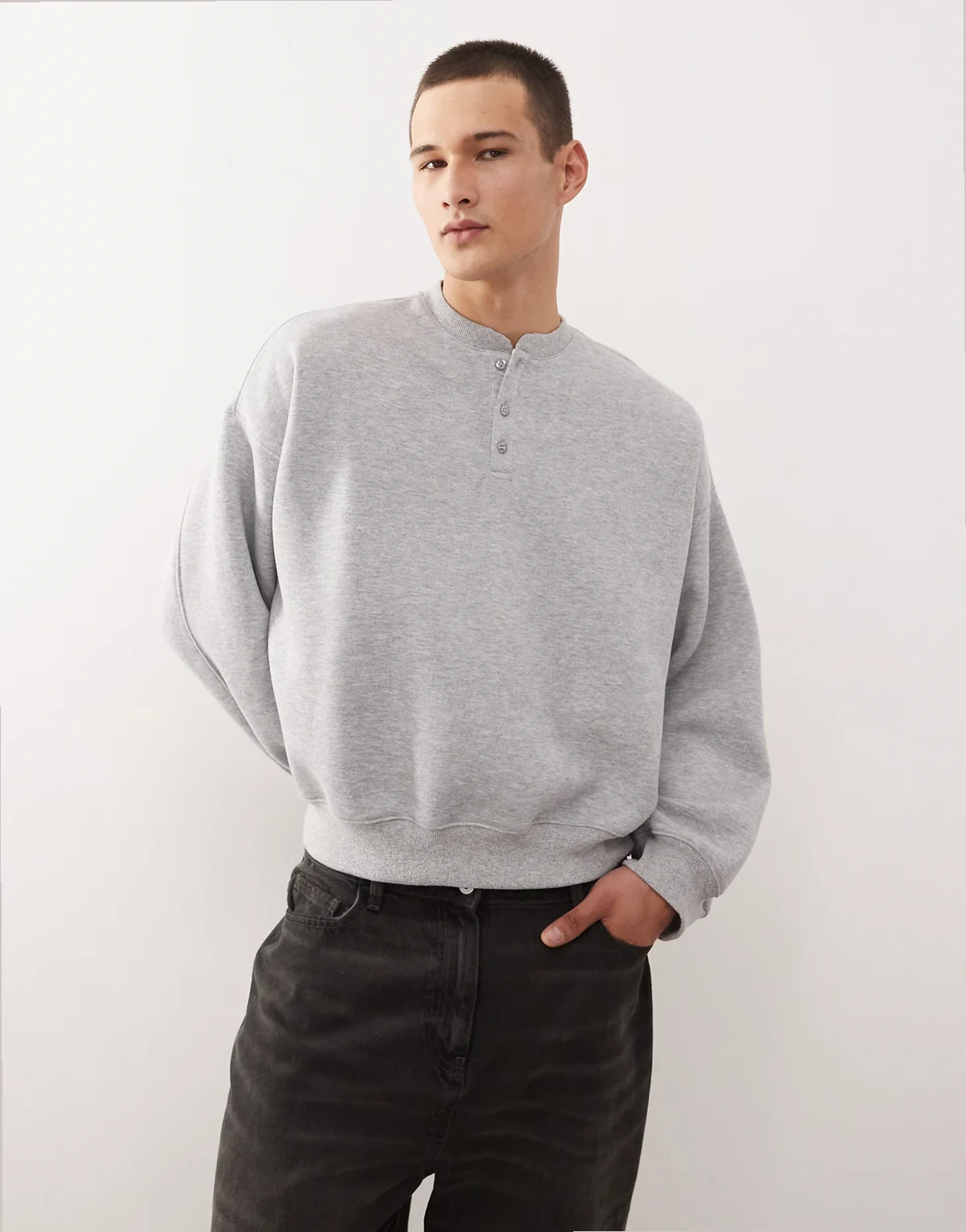 henley boxy sweatshirt in heather gray