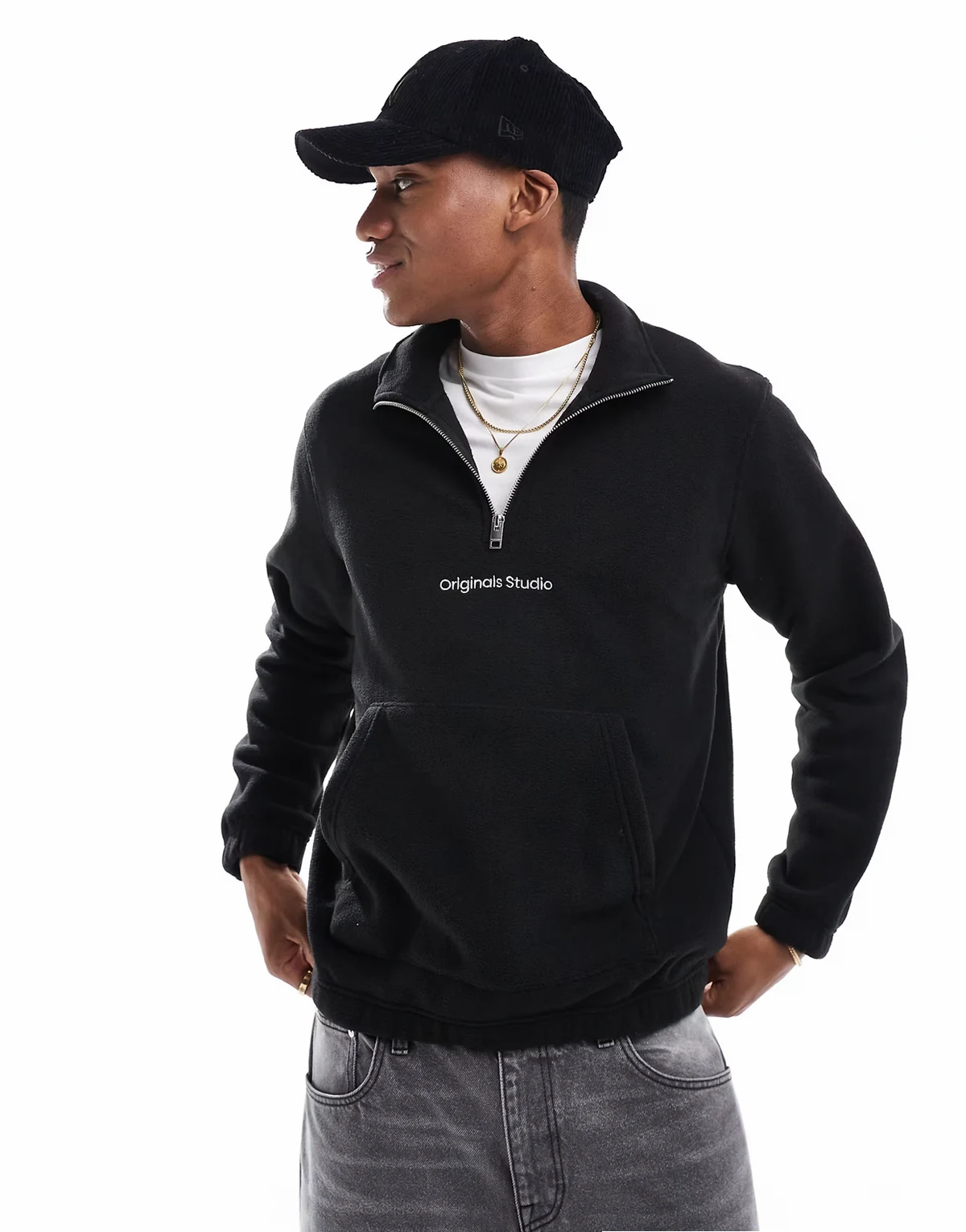 half zip fleece with Originals logo in black