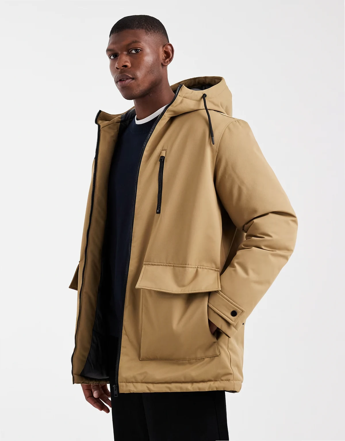 parka jacket in tan
