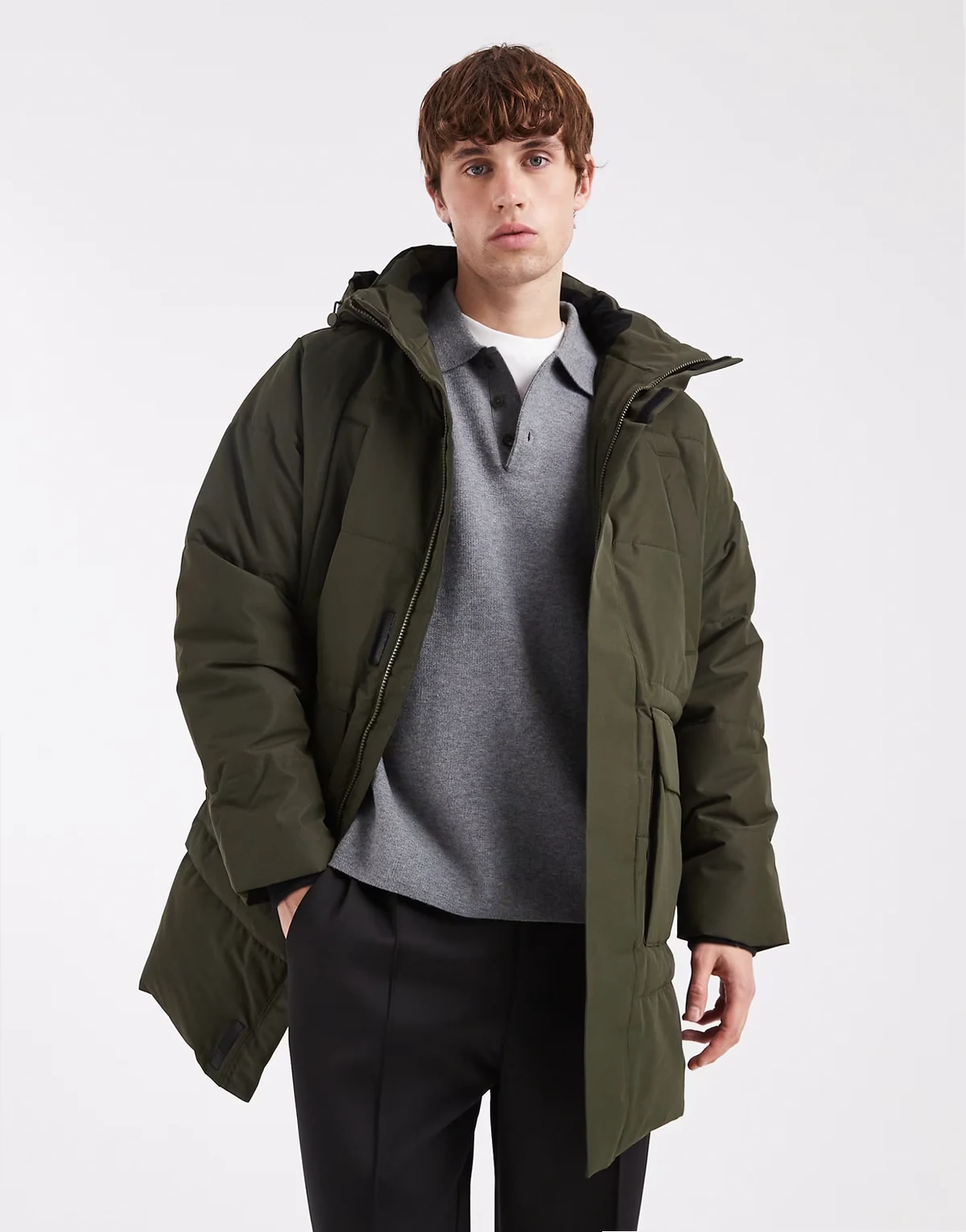 padded parka in dark green