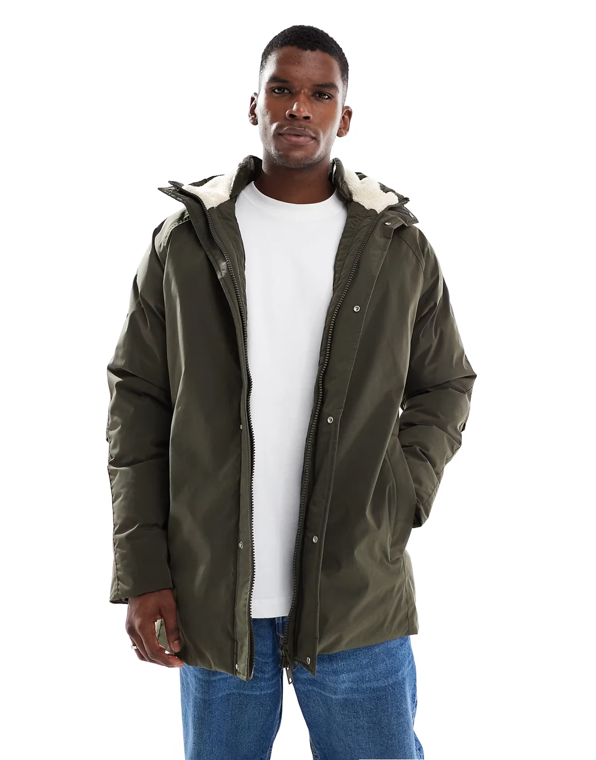 parka with fleece hood in green