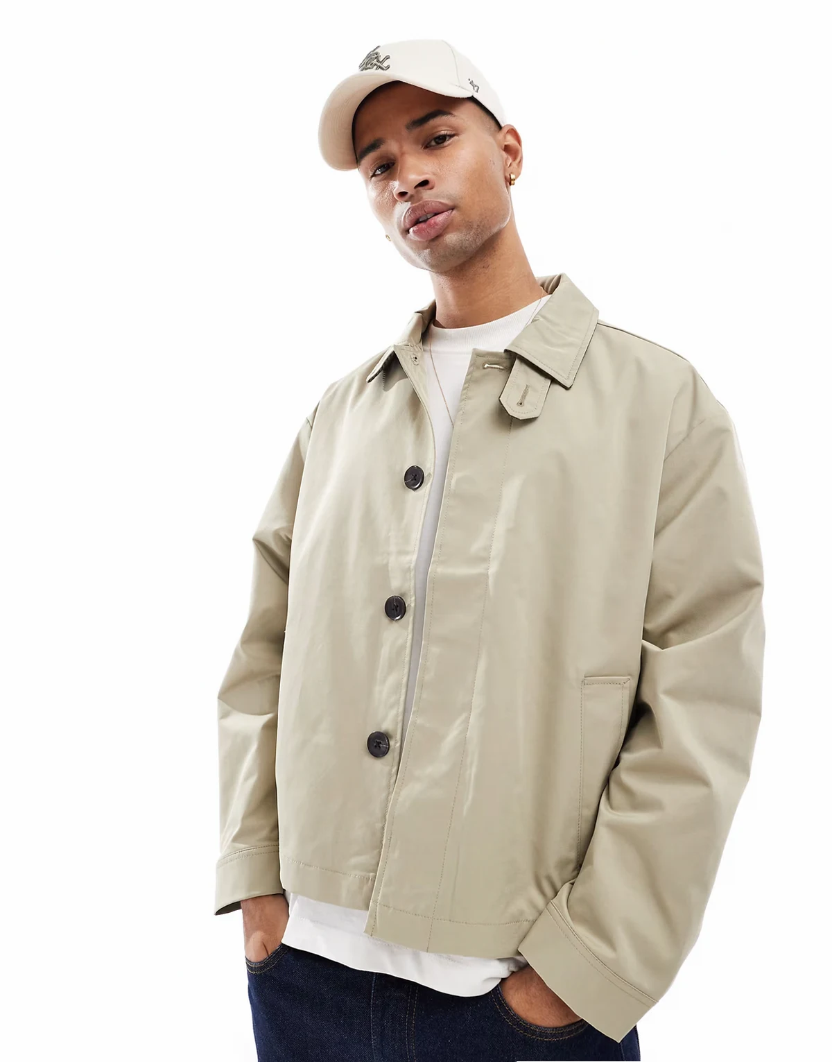 cropped trench jacket in beige