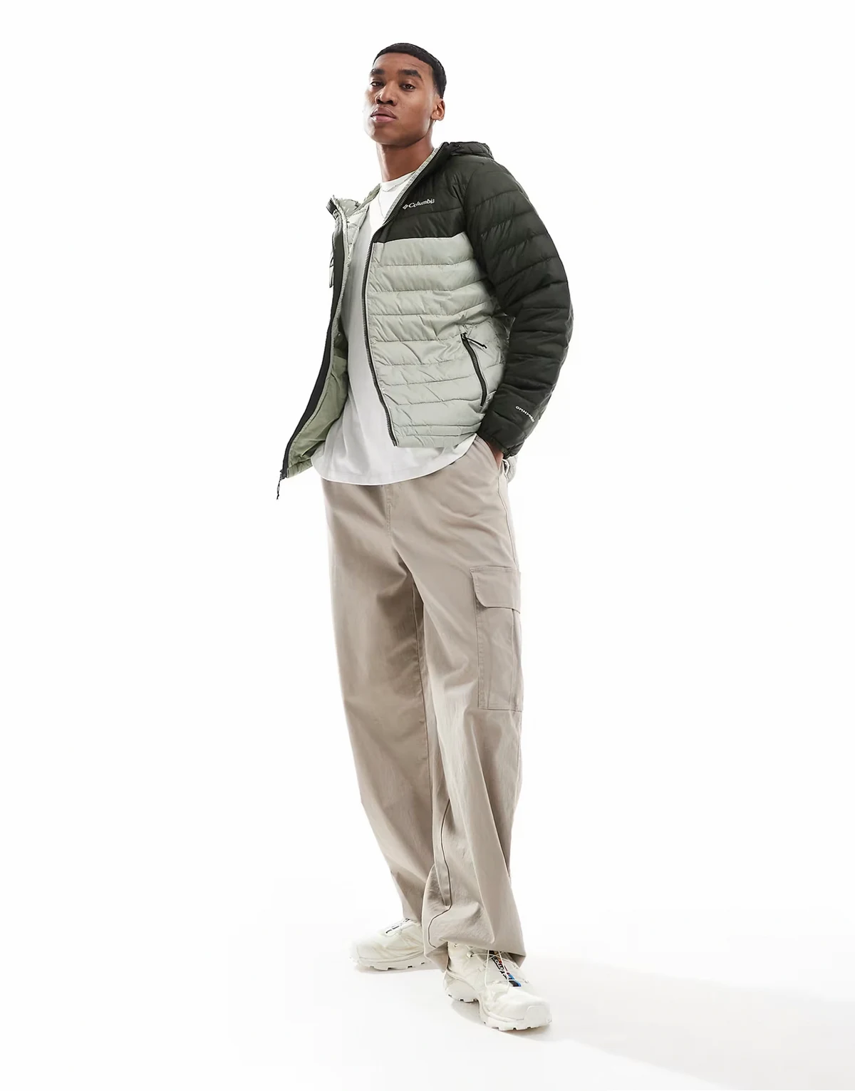 Powder Lite hooded jacket in mix green