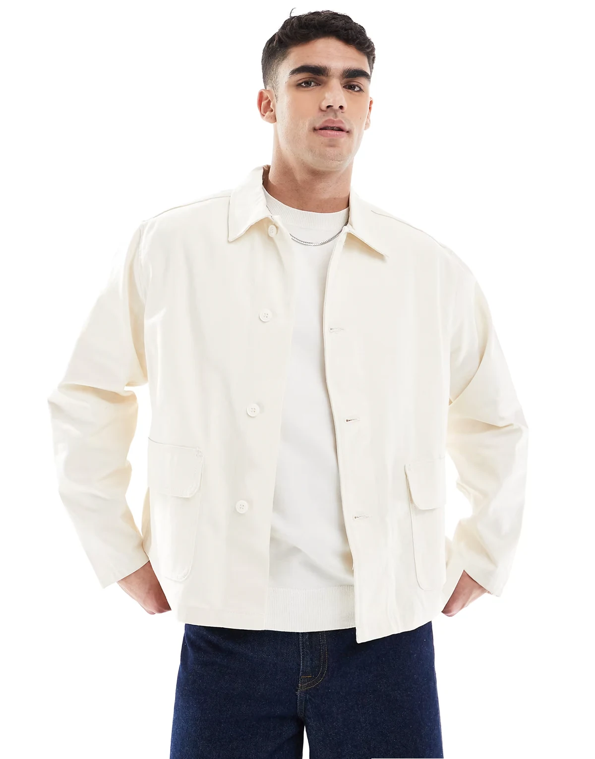 coach jacket with pockets in off white