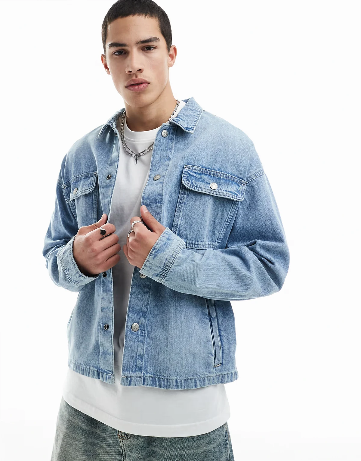 boxy denim jacket in light blue denim