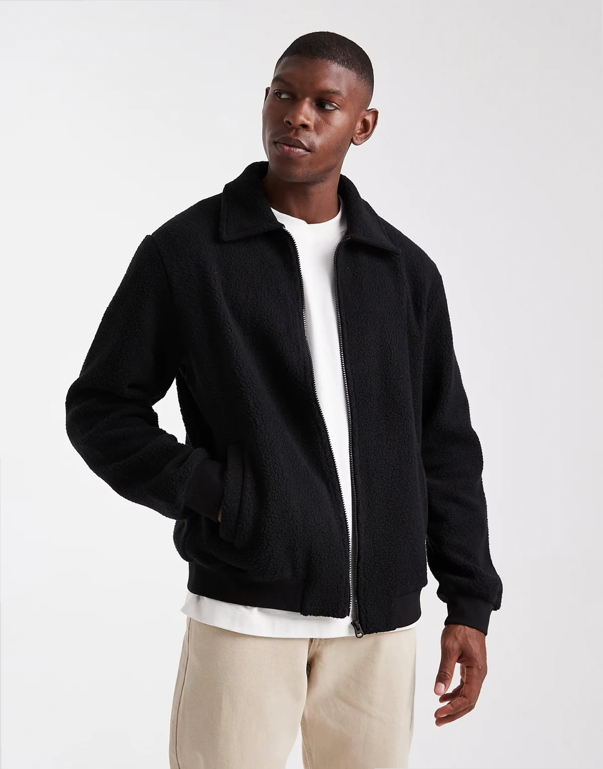 fleece jacket with zip in black