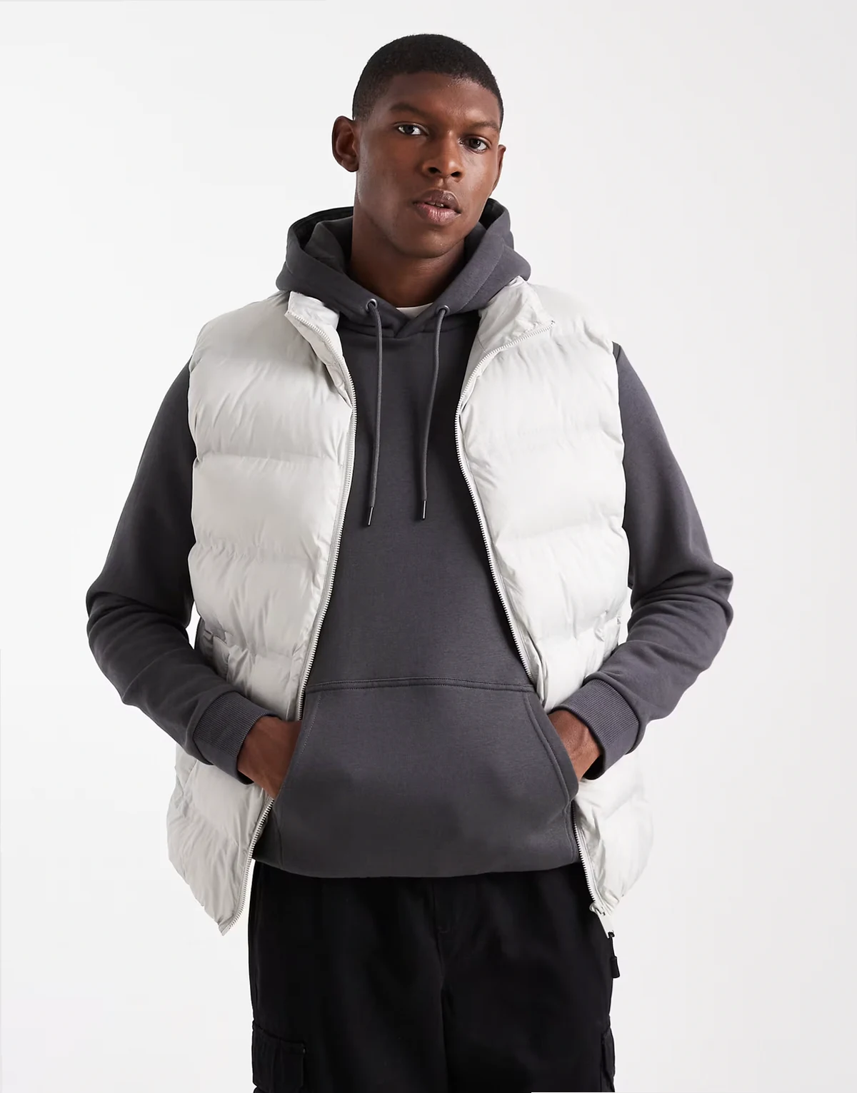 quilted vest in light gray