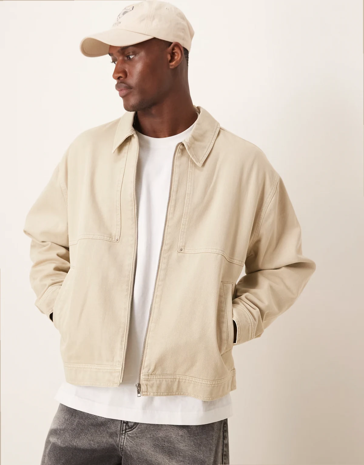 – Oversize-Harrington-Jacke in verwaschenem Steinbraun
