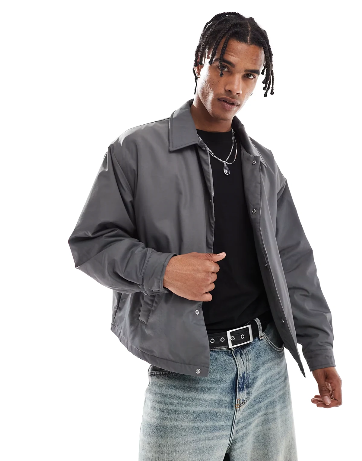 – Cropped Oversize-Trainerjacke in Anthrazit
