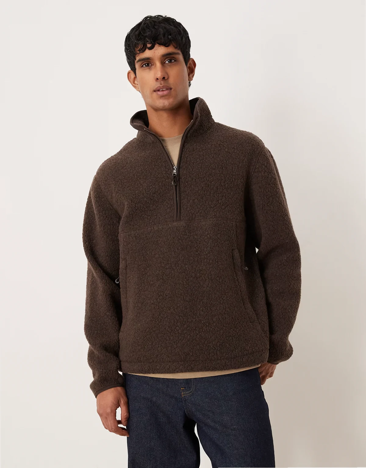 half zip fleece in chocolate brown