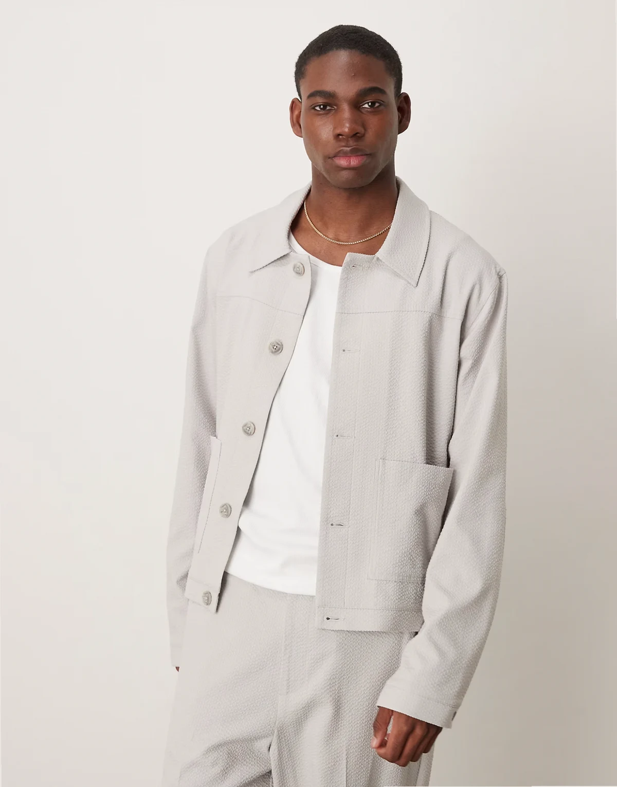 smart harrington jacket in light gray seersucker - part of a set