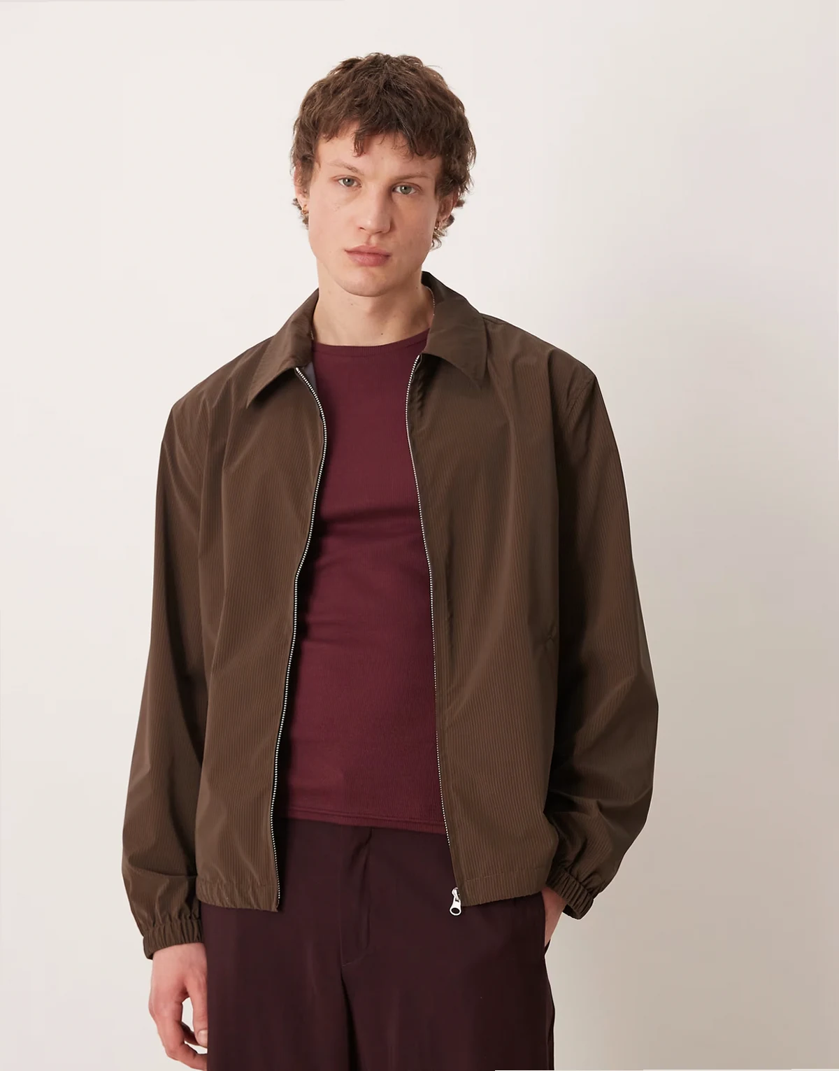 – Strukturierte Harrington-Jacke in Braun