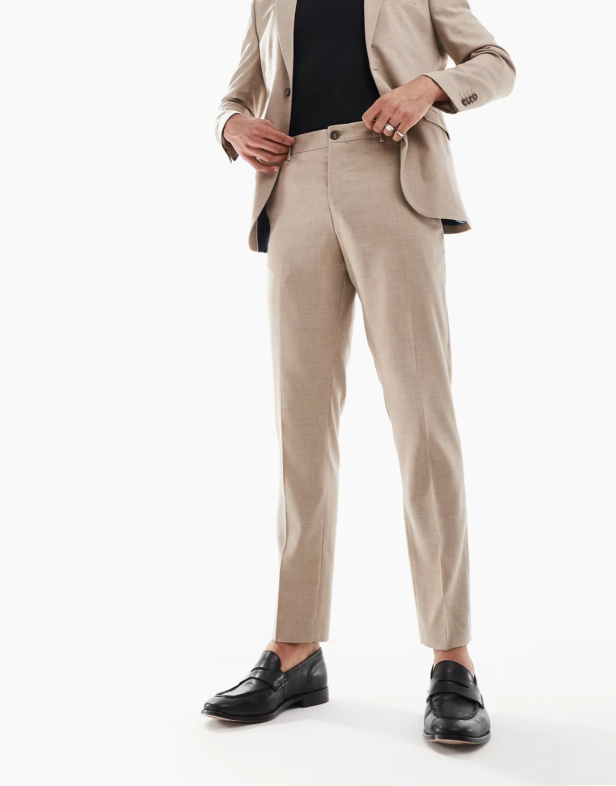 wool blend slim fit pants in beige