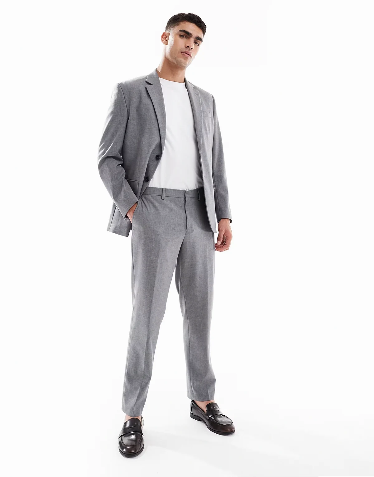 regular fit wool blend suit pants in gray