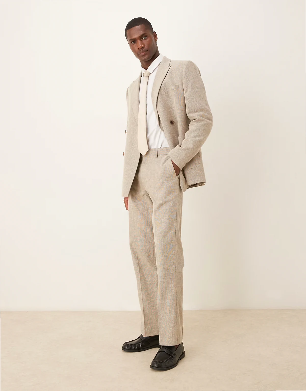 cotton linen blend suit pants in beige