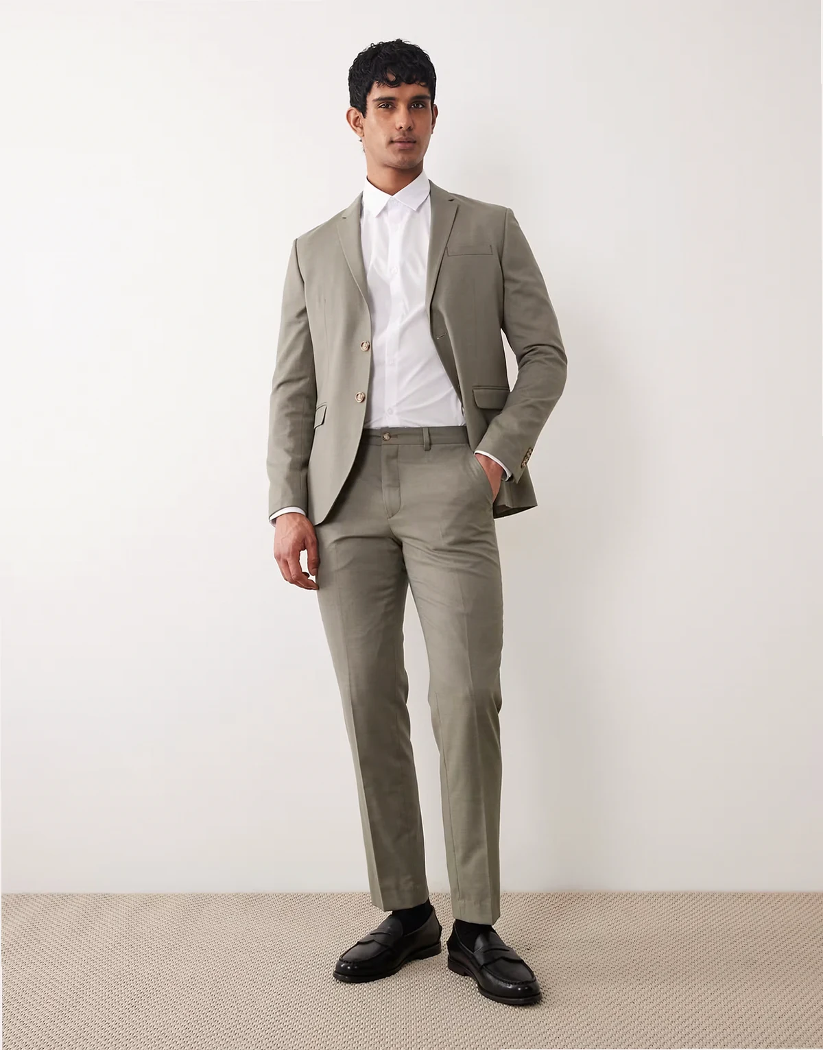 slim fit suit pants in sage green