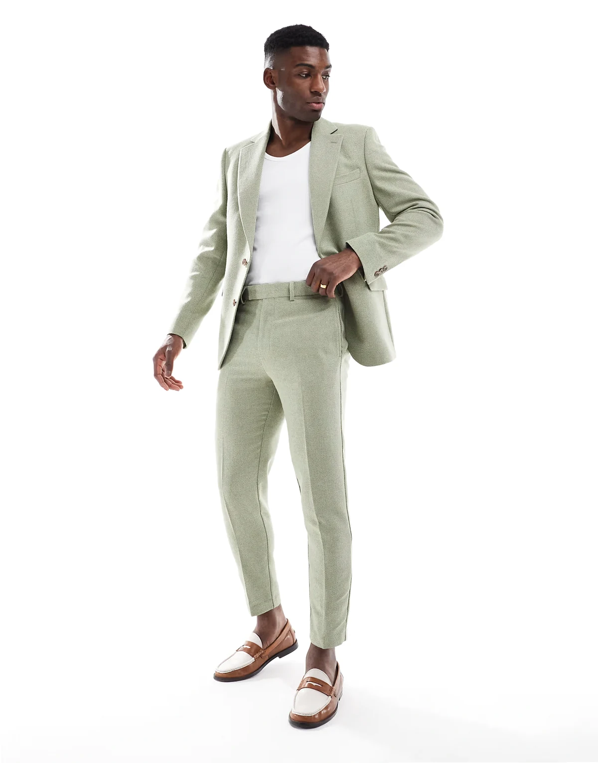 tapered suit pants with wool in sage green