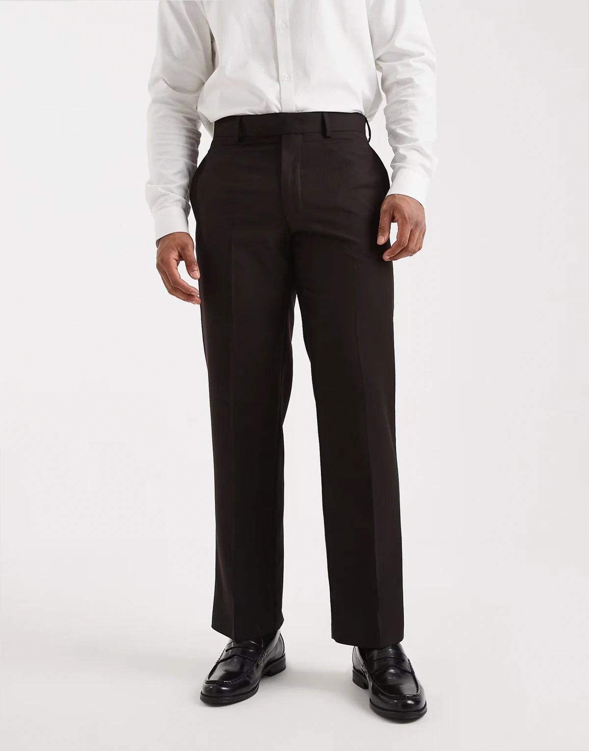 straight leg suit pants in dark brown pinstripe