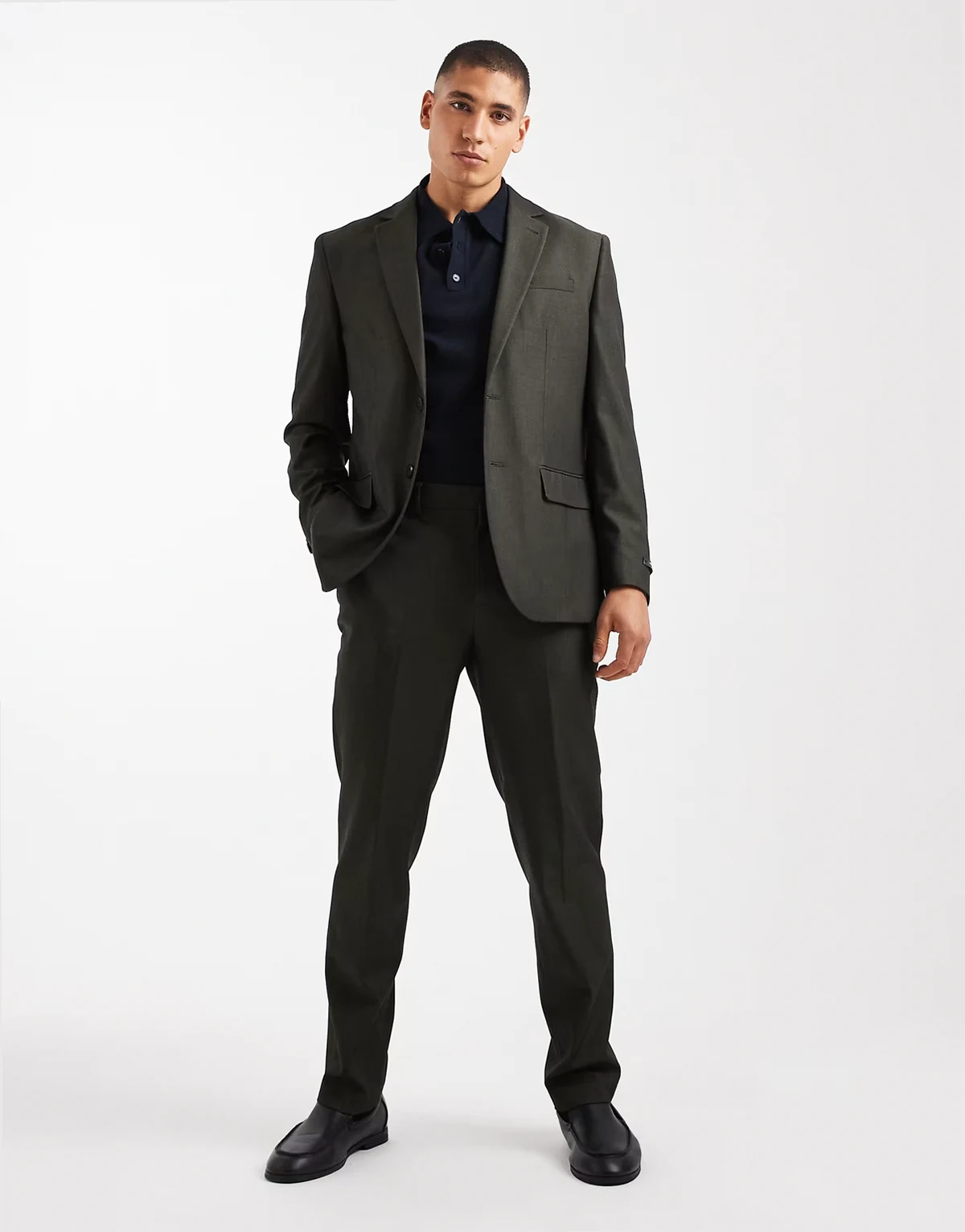 regular fit wool blend suit pants in dark green
