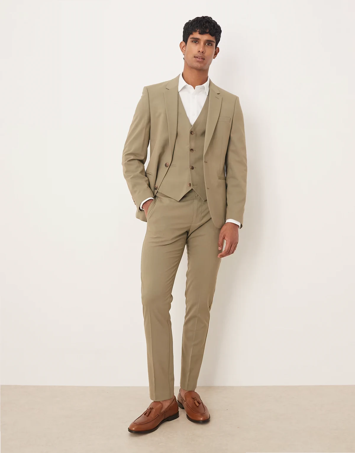 skinny suit trousers in khaki