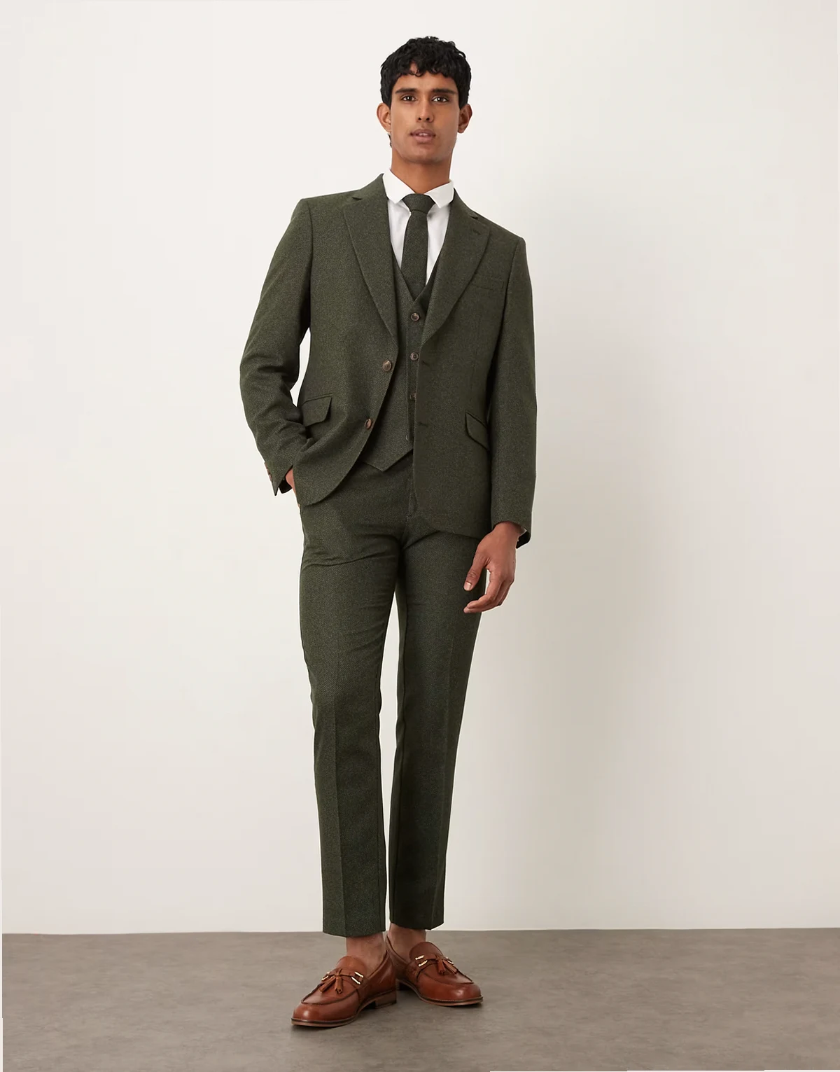 skinny suit pants in green microtexture