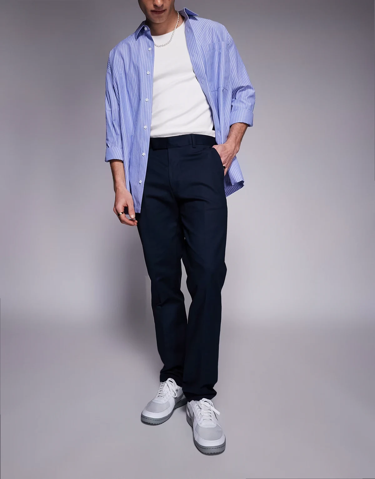 tailored chino pants in navy