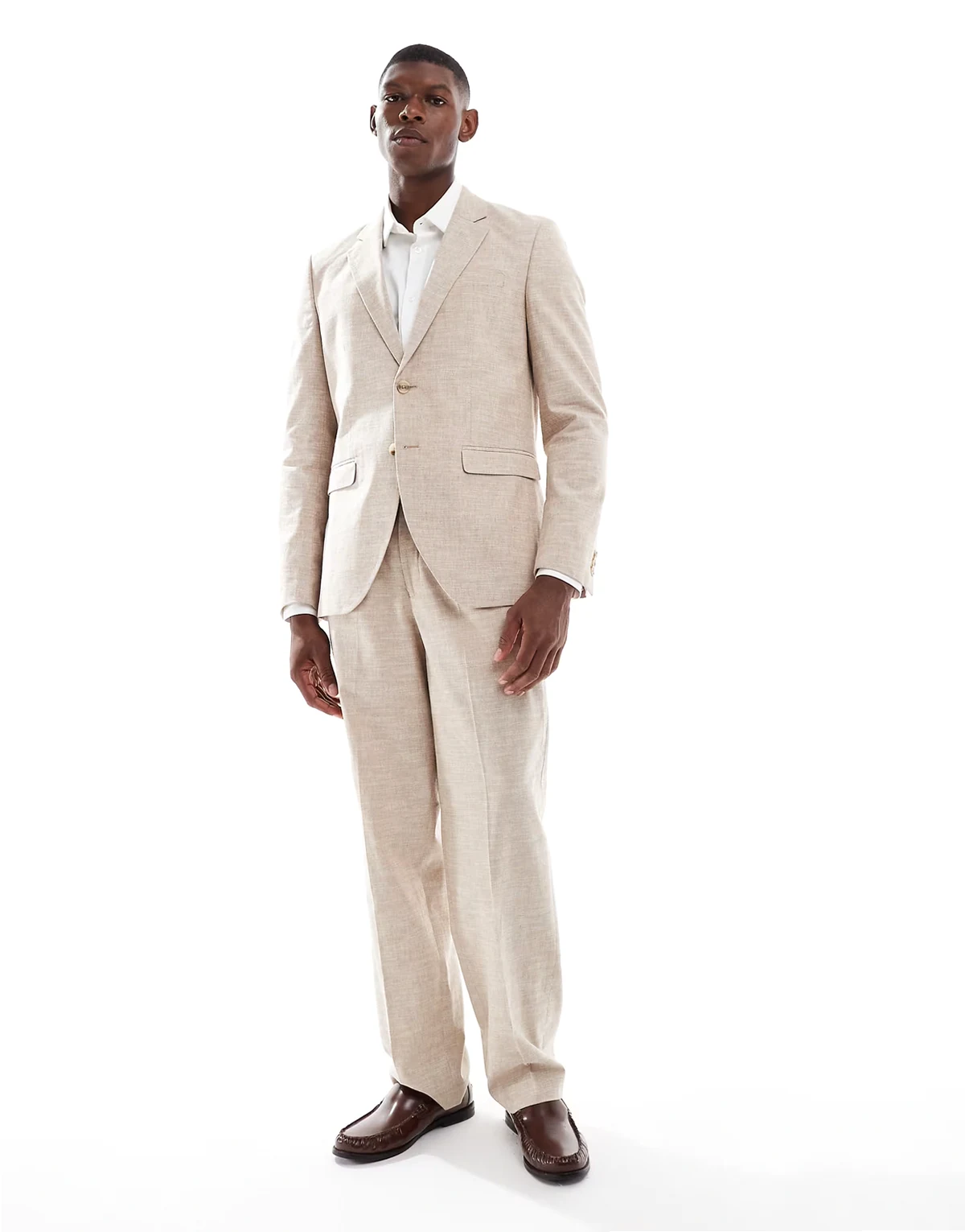 Premium relaxed fit linen mix suit pants in beige