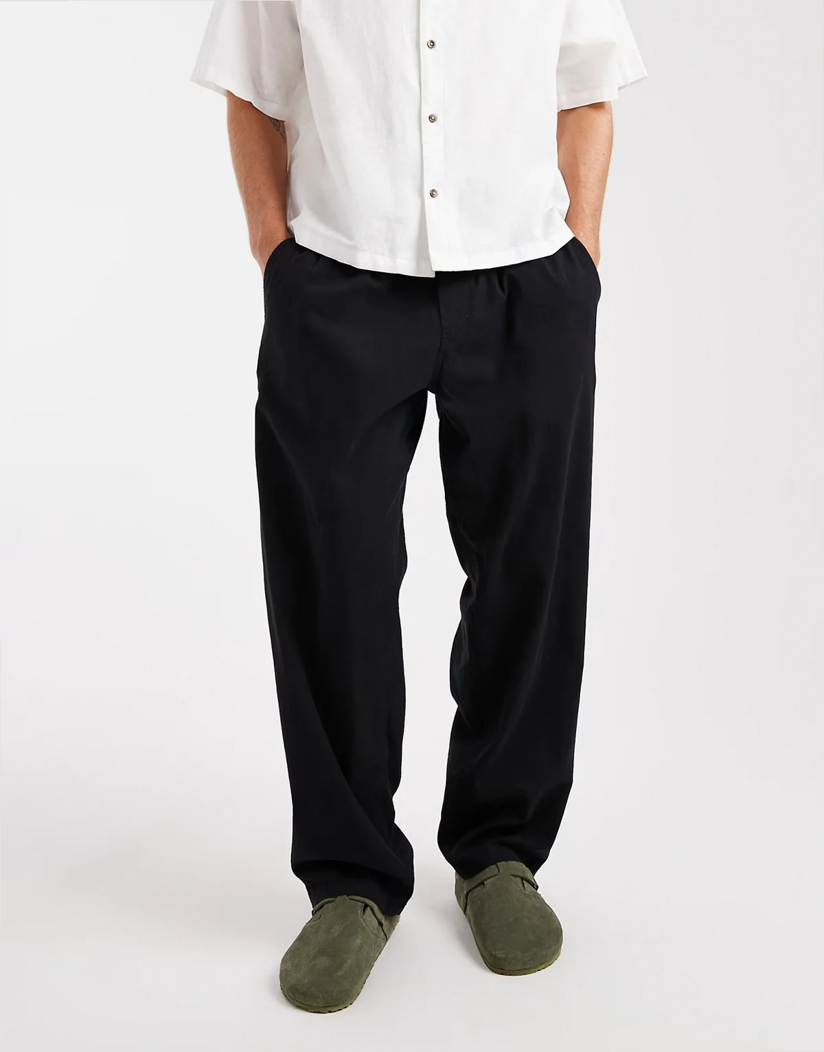 – Loose-Fit-Hose aus Leinenmix in Schwarz