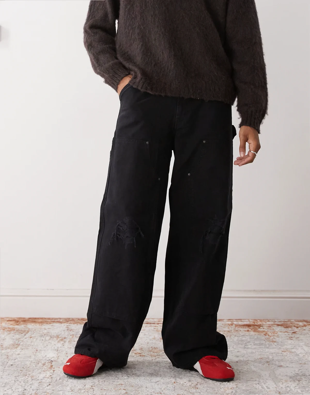 – Oversize-Workwear-Hose aus Canvas in verwaschenem Schwarz