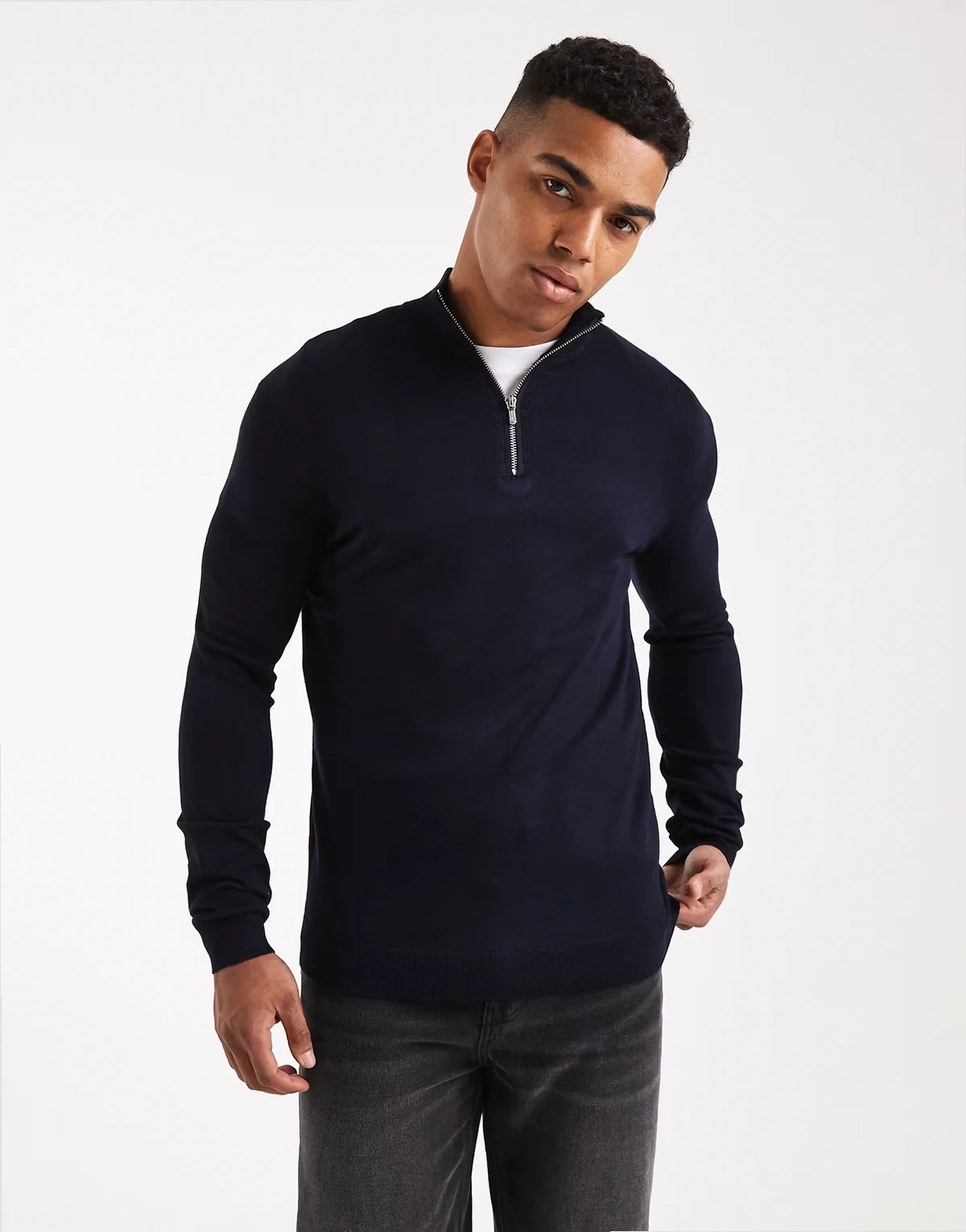 quarter zip sweater in navy