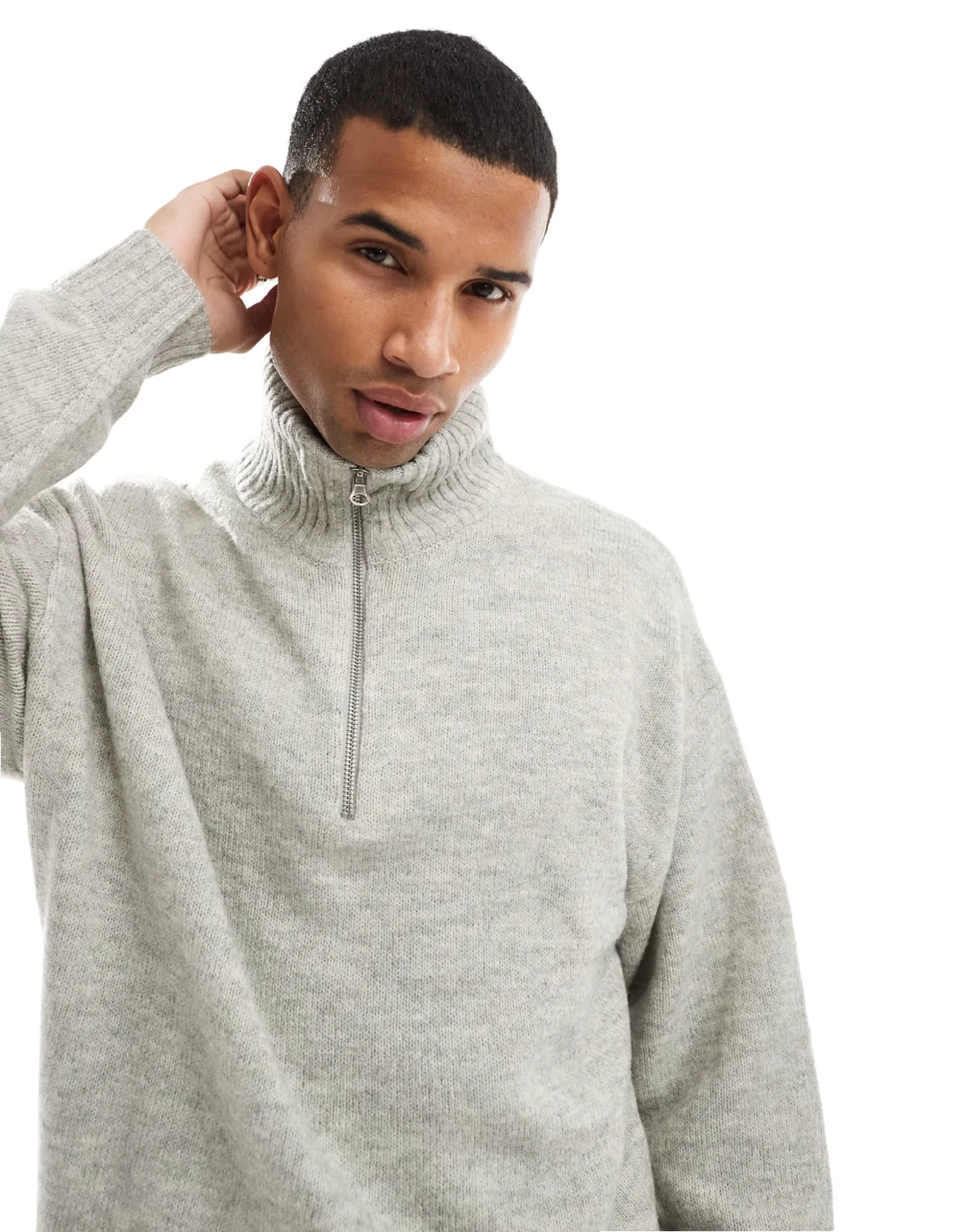 oversized fluffy half zip sweater in black