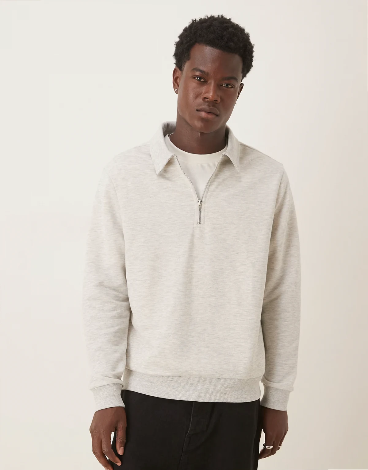 – Loopback-Sweatshirt in Steinbeige mit Reißverschluss