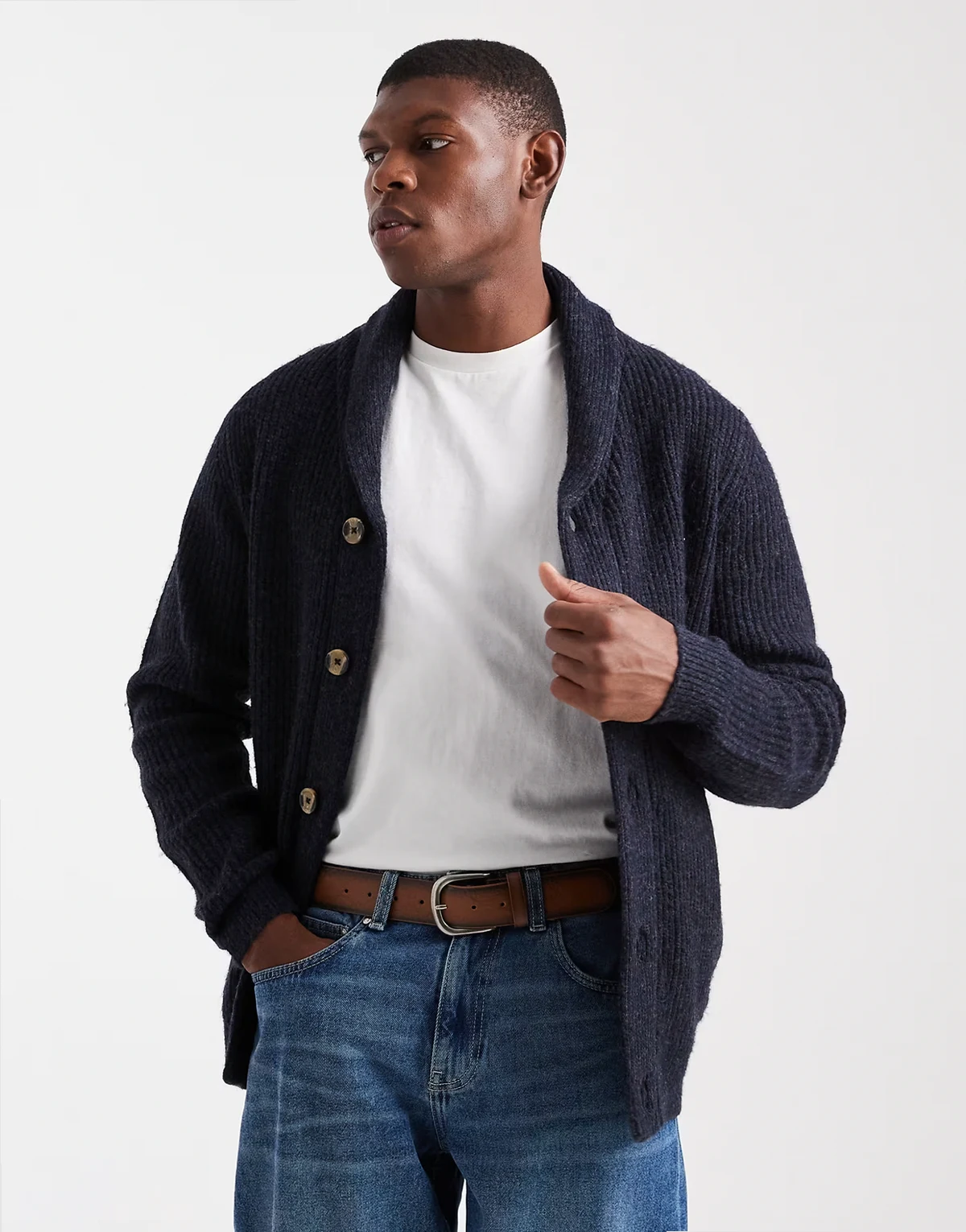 shawl detail cardigan in navy