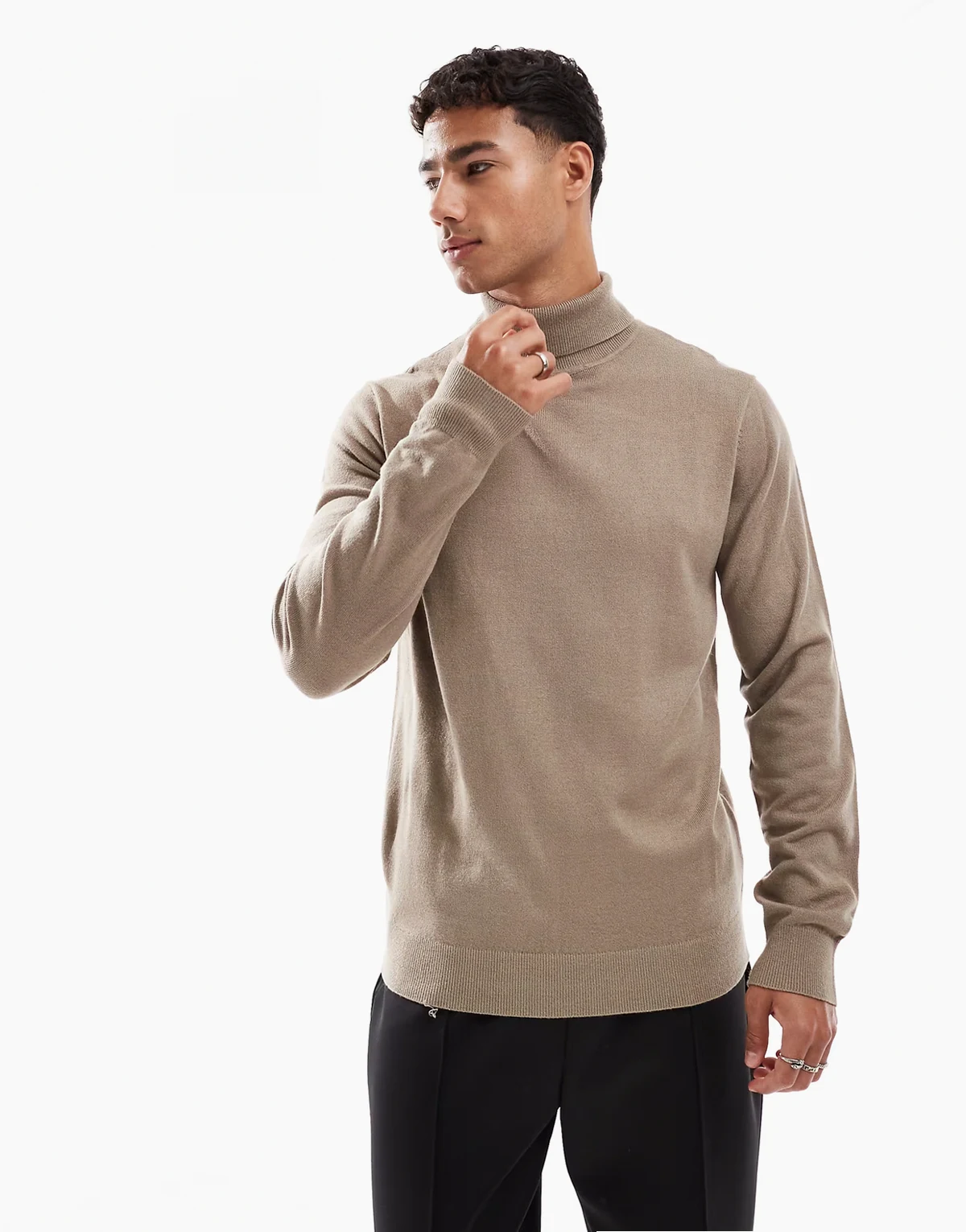 roll neck sweater in taupe