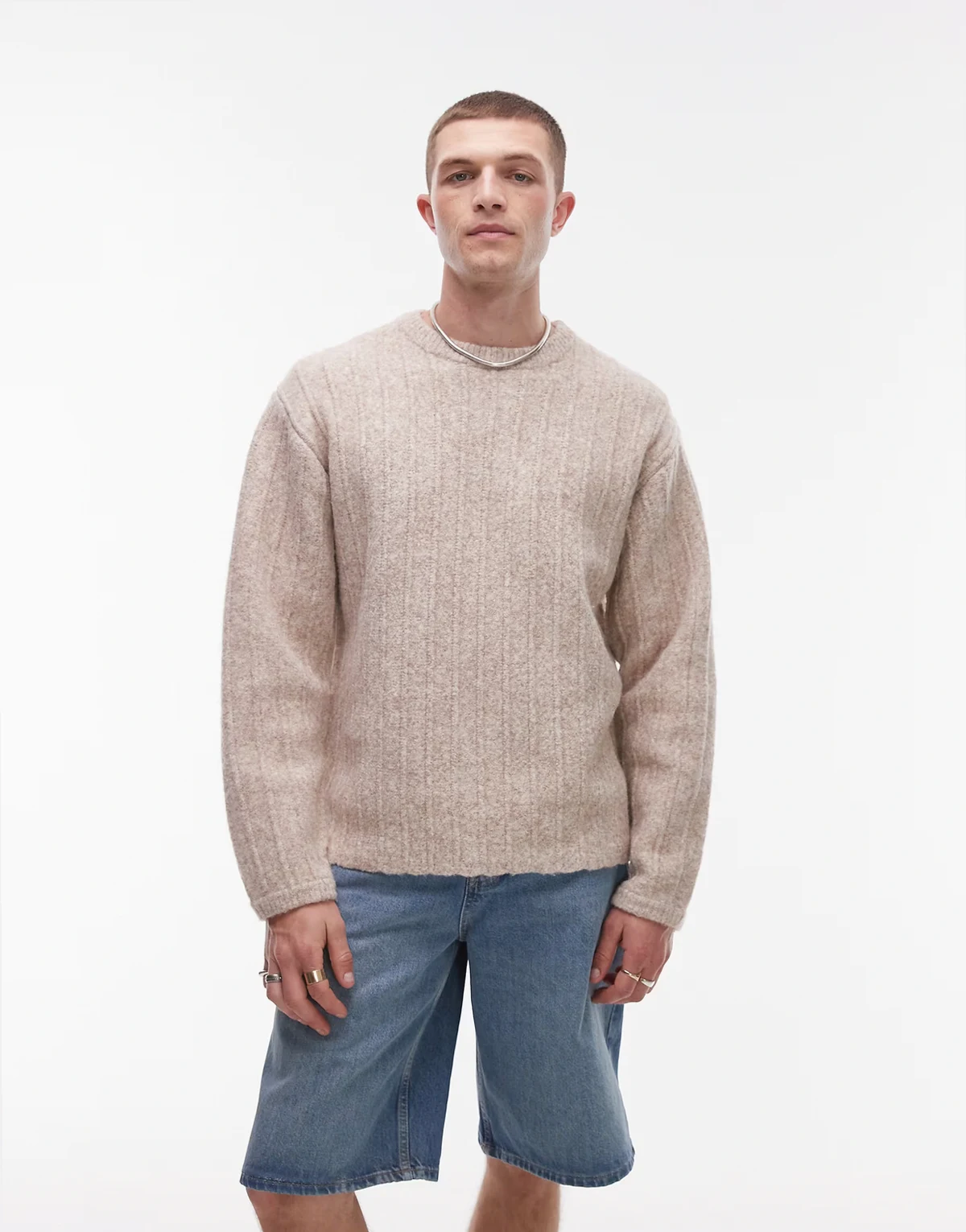 crew neck sweater in oat rib