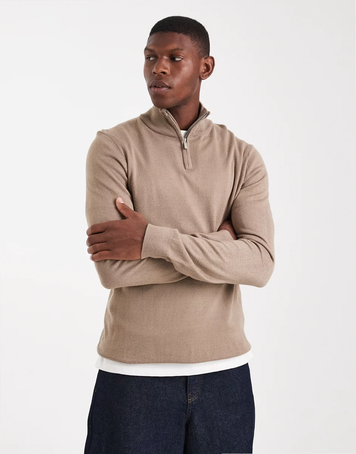 quarter zip sweater in taupe