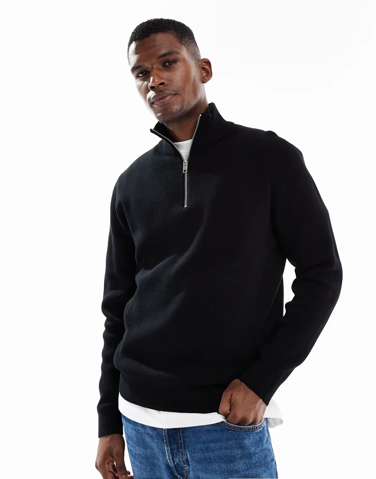 premium knit quarter zip in black