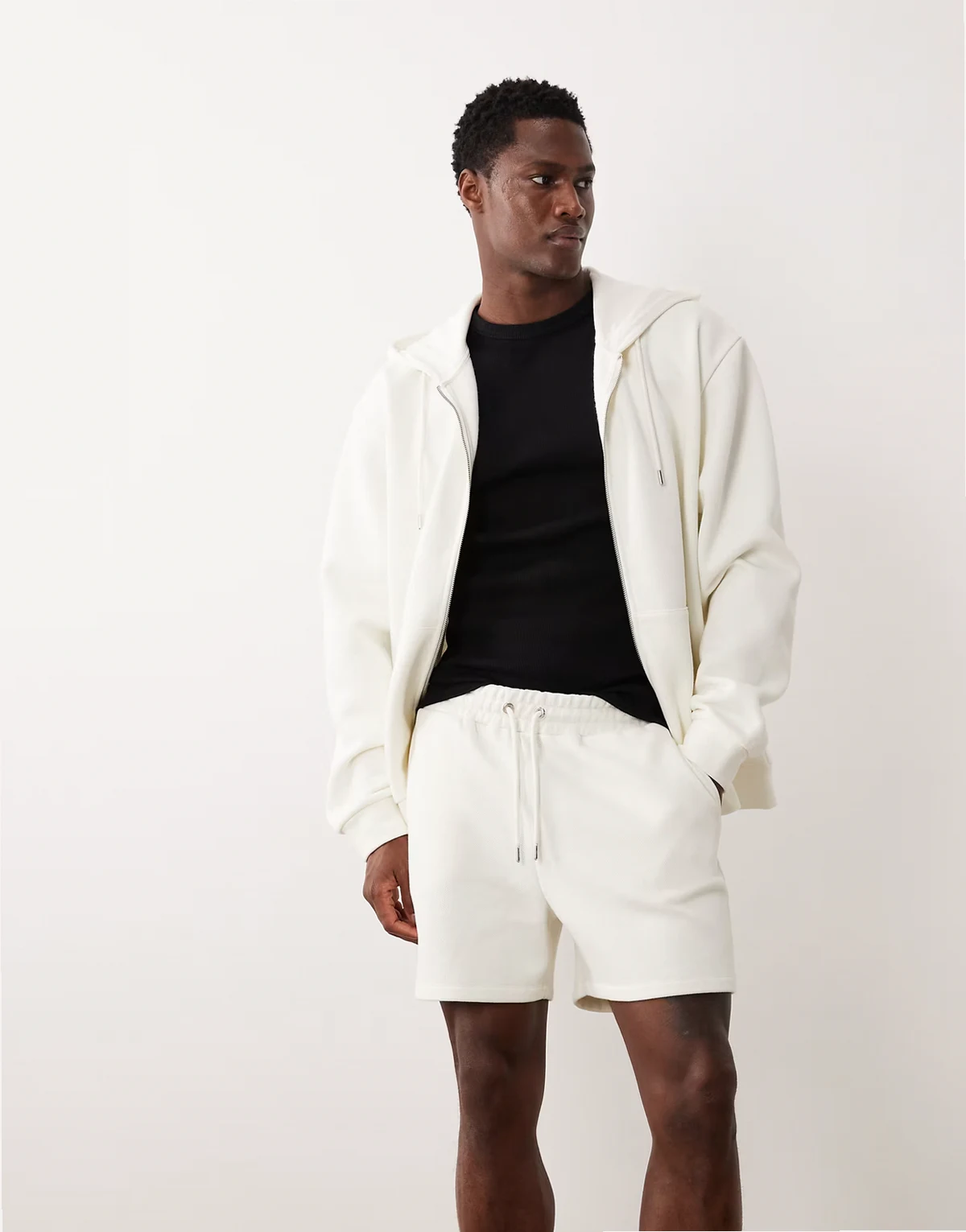 oversized pique shorts in cream - part of a set