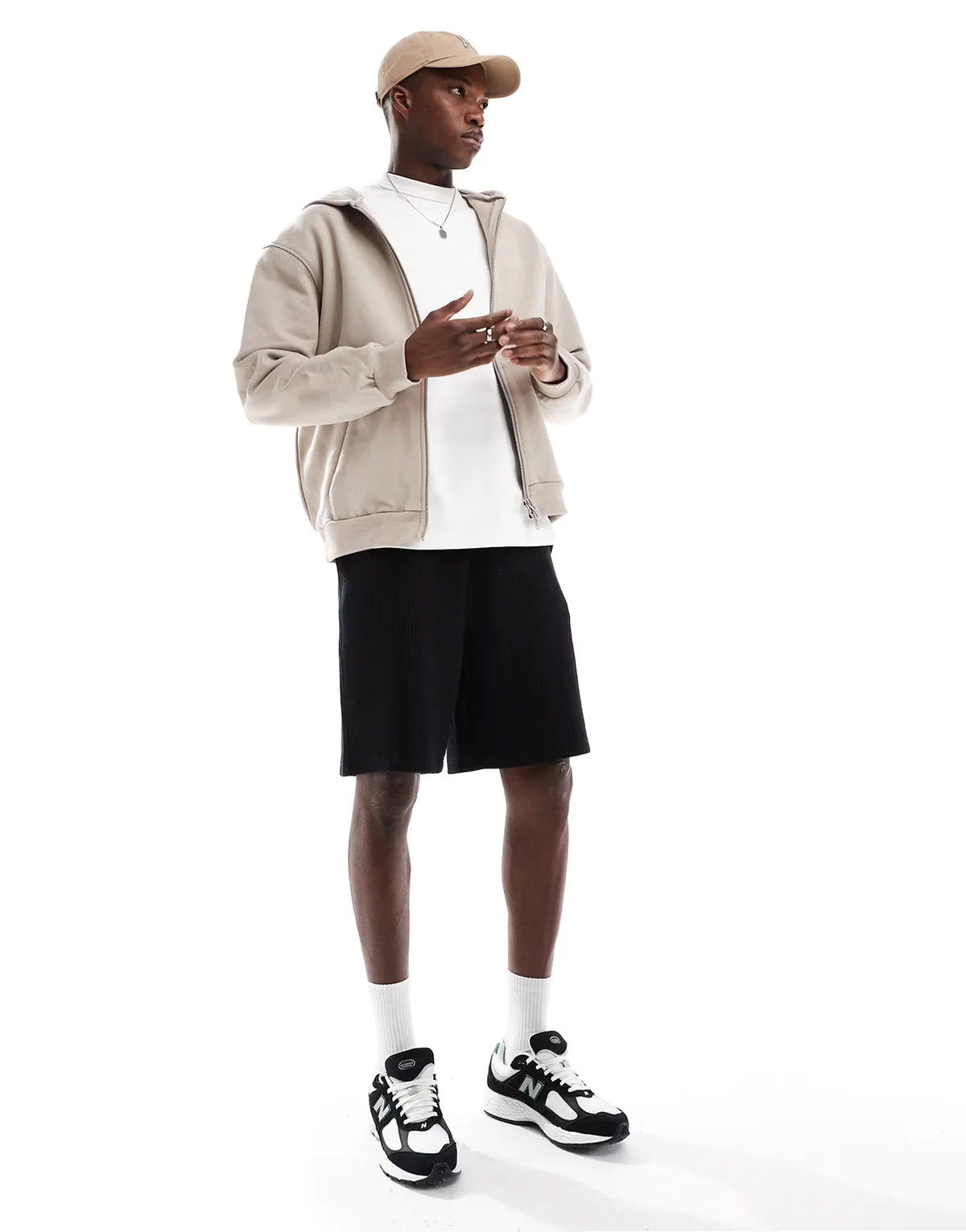 – Oversize-Shorts in Schwarz mit Waffelstruktur
