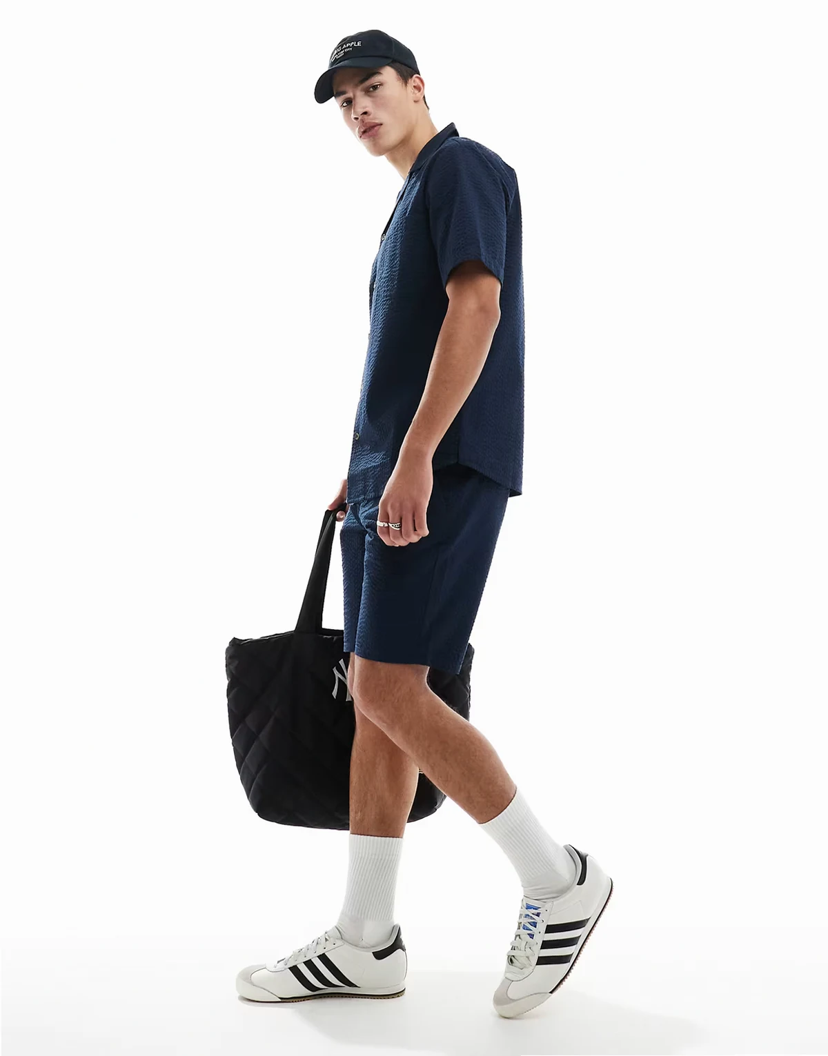 seersucker shorts in dark navy - part of a set