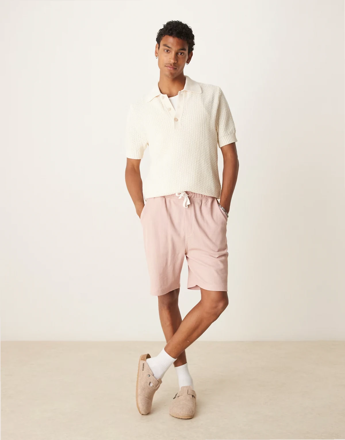 – Oversize-Shorts in Rosa mit Waffelstruktur