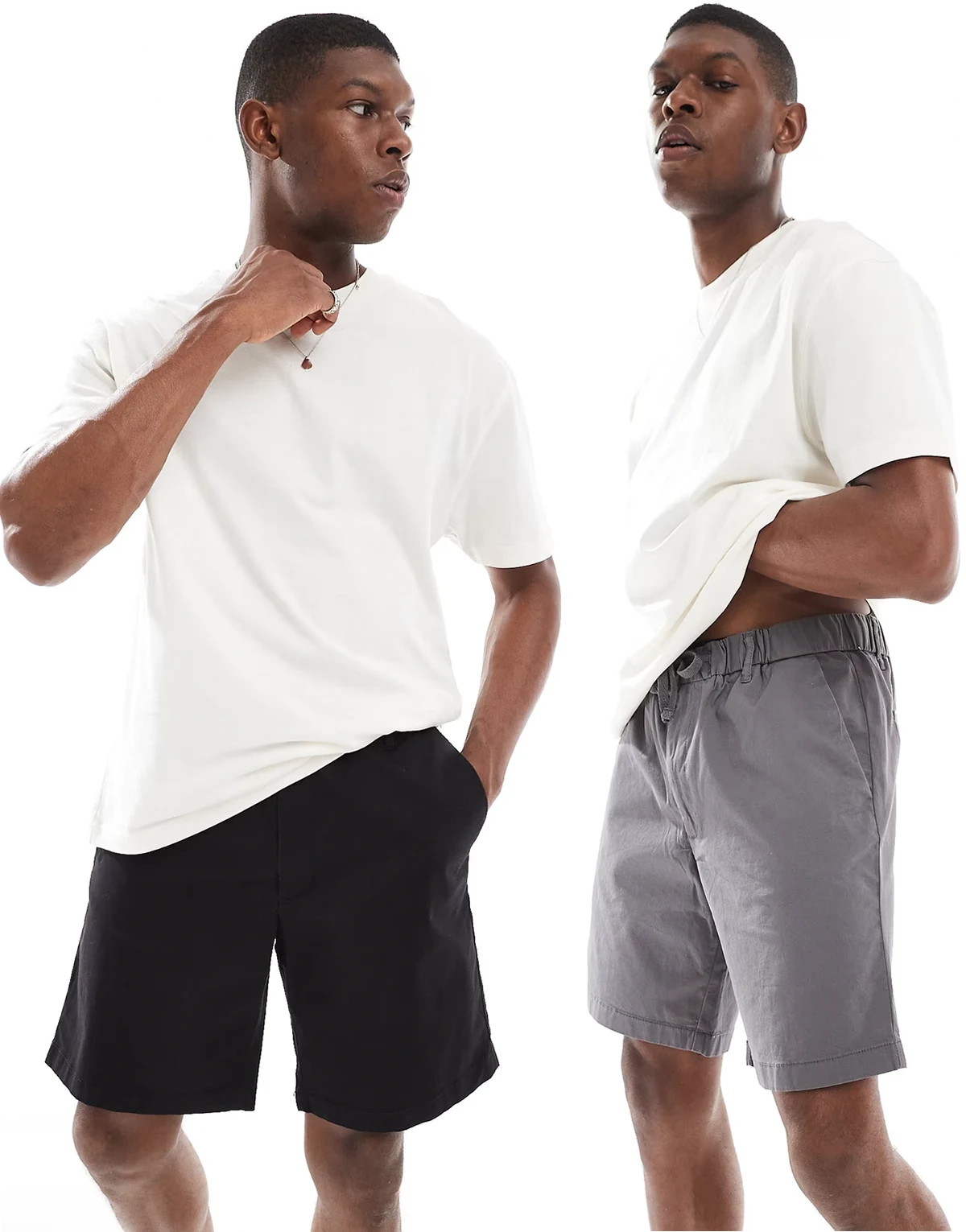 2 pack chino shorts in gray and black