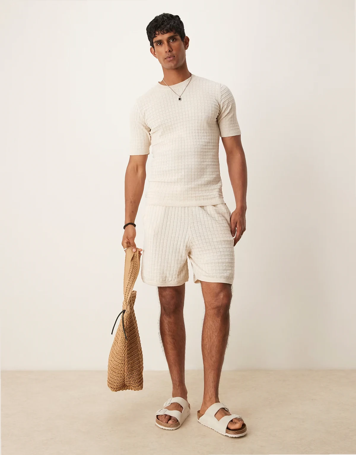 – Shorts aus Waffelstrick in Creme, Kombiteil