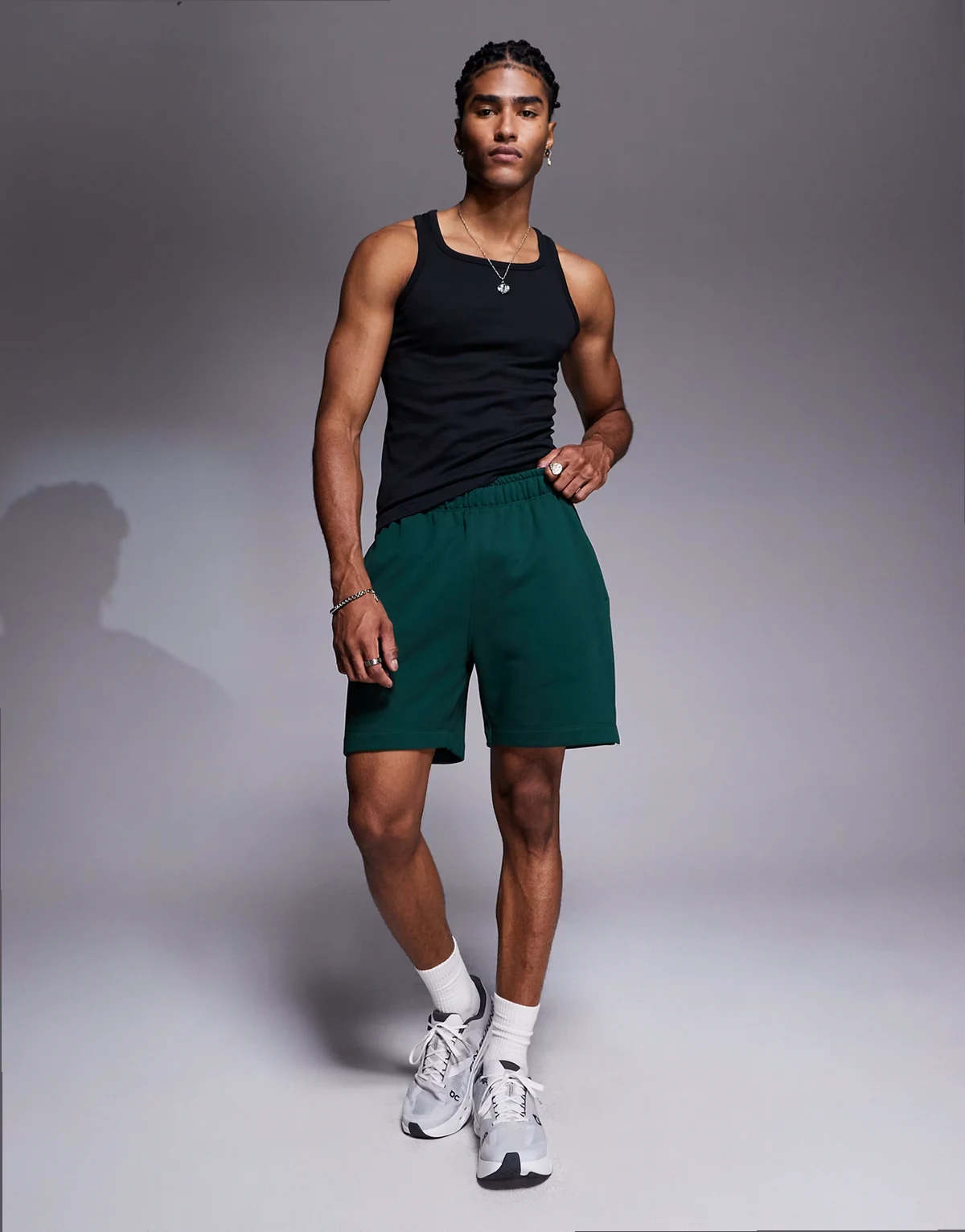 Icon heavyweight cotton sweatshirt fabric shorts with quick dry finish in pine green