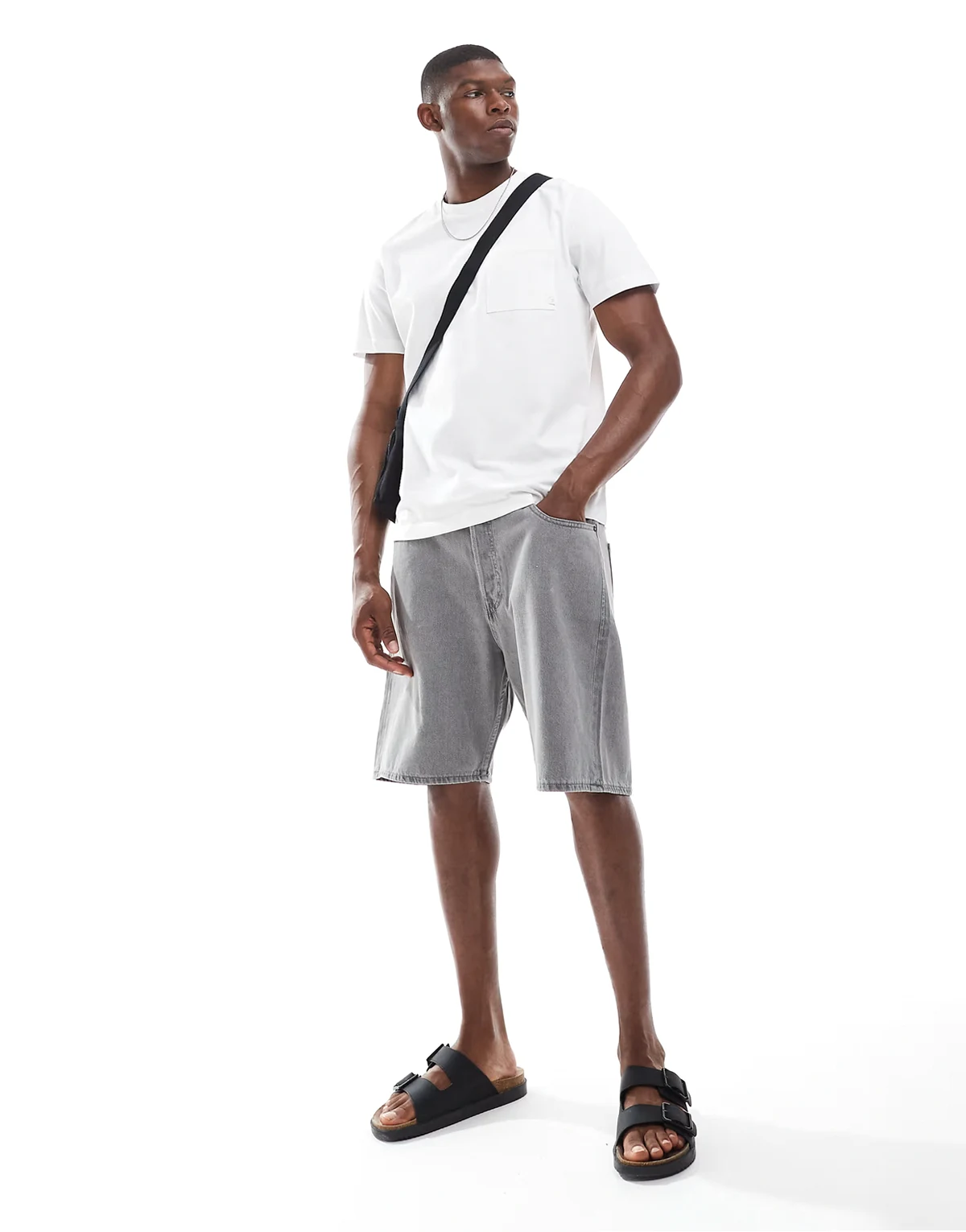tony loose fit denim shorts in gray