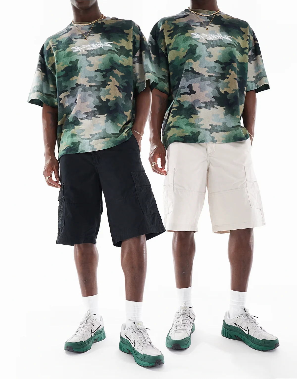 2 pack cargo shorts in black and cream